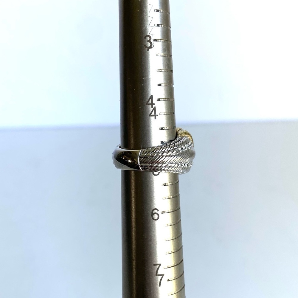 Judith Ripka Cocktail Ring Sterling Silver 14K Gold Faux Diamond Band Size 4.5 5 - Picture 8 of 9
